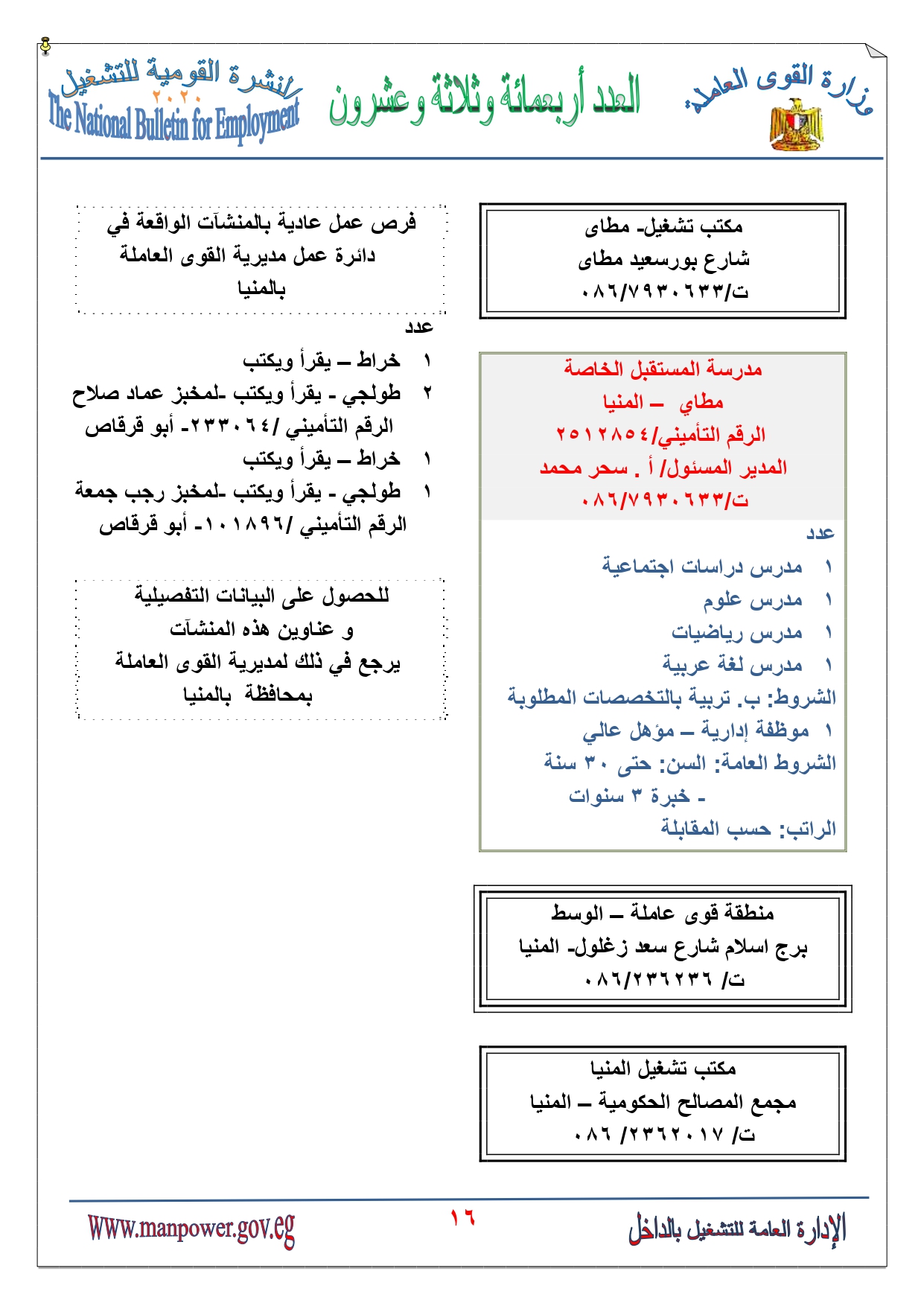 فرص العمل من وزارة القوى العاملة